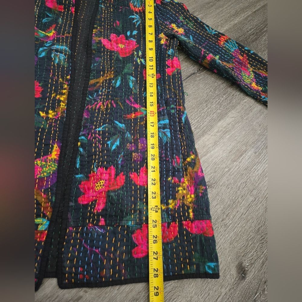 Bohemian Floral Birds Cotton Black Long Jacket Size Small - Picture 14 of 14